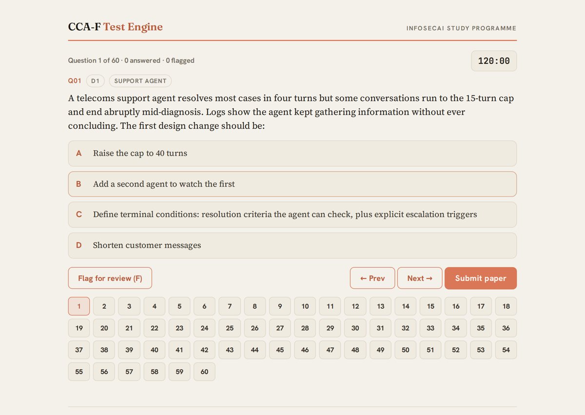 Test engine in exam mode